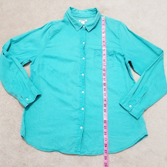 Linen Cotton Blend Button Up Shirt Women’s Size Large Turquoise Color Old Navy - Picture 9 of 12